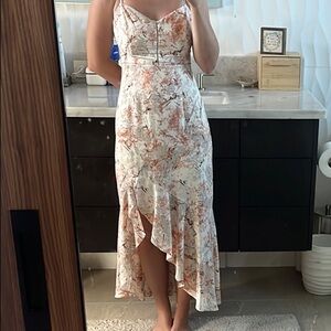 Lush High Low Dress in Cream and Orange